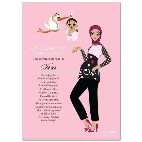 Online Invitation - Hijab Baby Shower Digital Spring Delivery