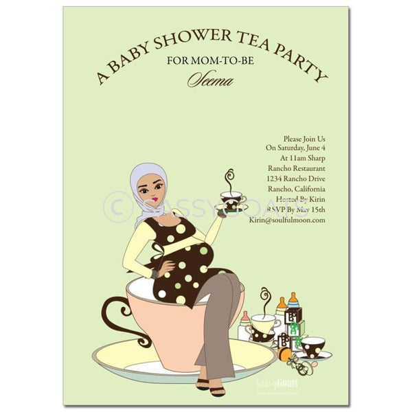 Online Invitation - Hijab Baby Shower Digital Teacup Mommy