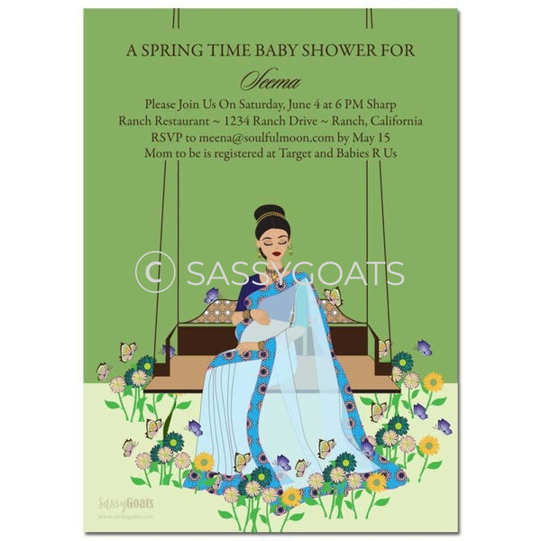 Online Invitation - Indian Baby Shower Digital Spring Swing Diva