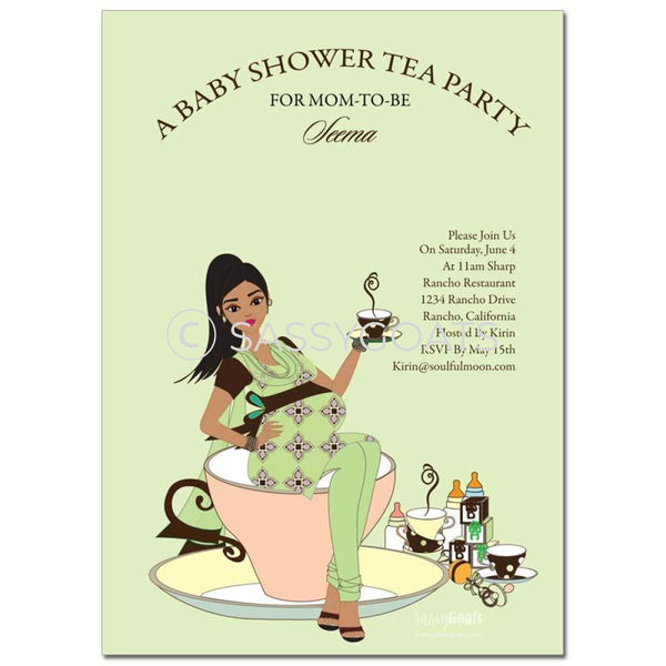 Online Invitation - Indian Baby Shower Digital Teacup Mommy