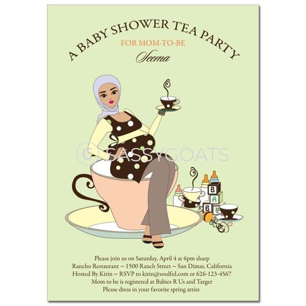 Baby Shower Invitation - Teacup Mommy Headscarf Hijab