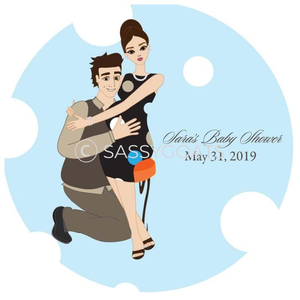Baby Shower Party And Gift Stickers - Couple Hugs Brunette