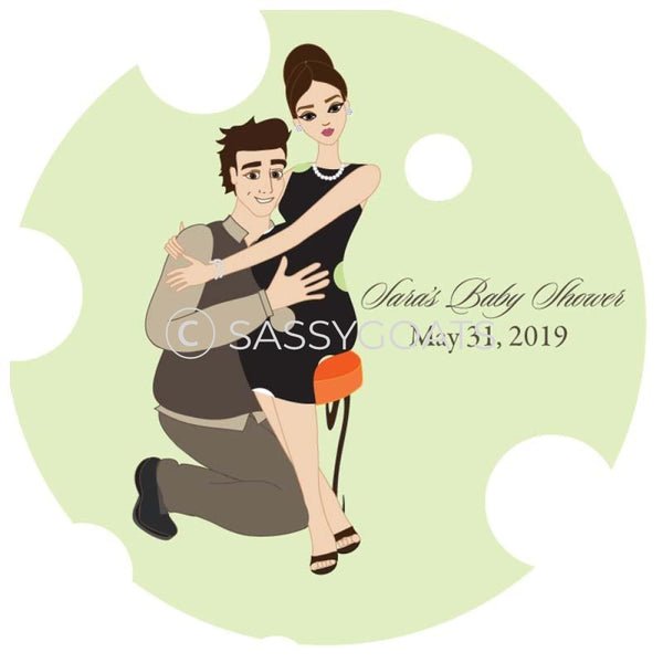 Baby Shower Party And Gift Stickers - Couple Hugs Brunette