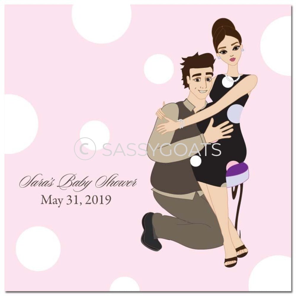 Baby Shower Party And Gift Stickers - Couple Hugs Brunette