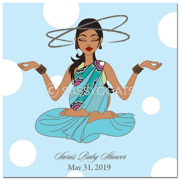 Baby Shower Party And Gift Stickers - Meditating Mommy South Asian