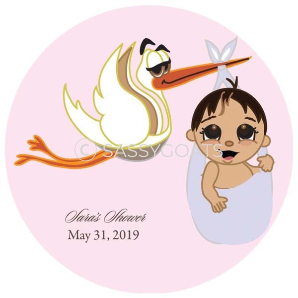 Baby Shower Party And Gift Stickers - Stork Mommy Brunette