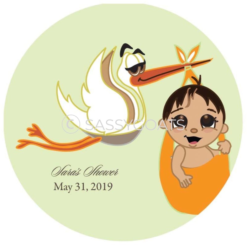Baby Shower Party And Gift Stickers - Stork Mommy Brunette