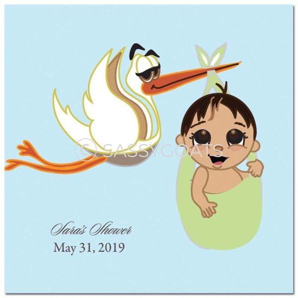 Baby Shower Party And Gift Stickers - Stork Mommy Brunette