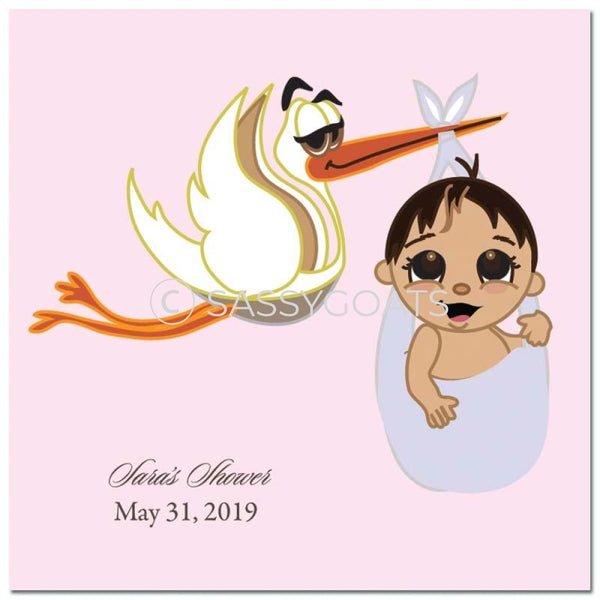 Baby Shower Party And Gift Stickers - Stork Mommy Brunette