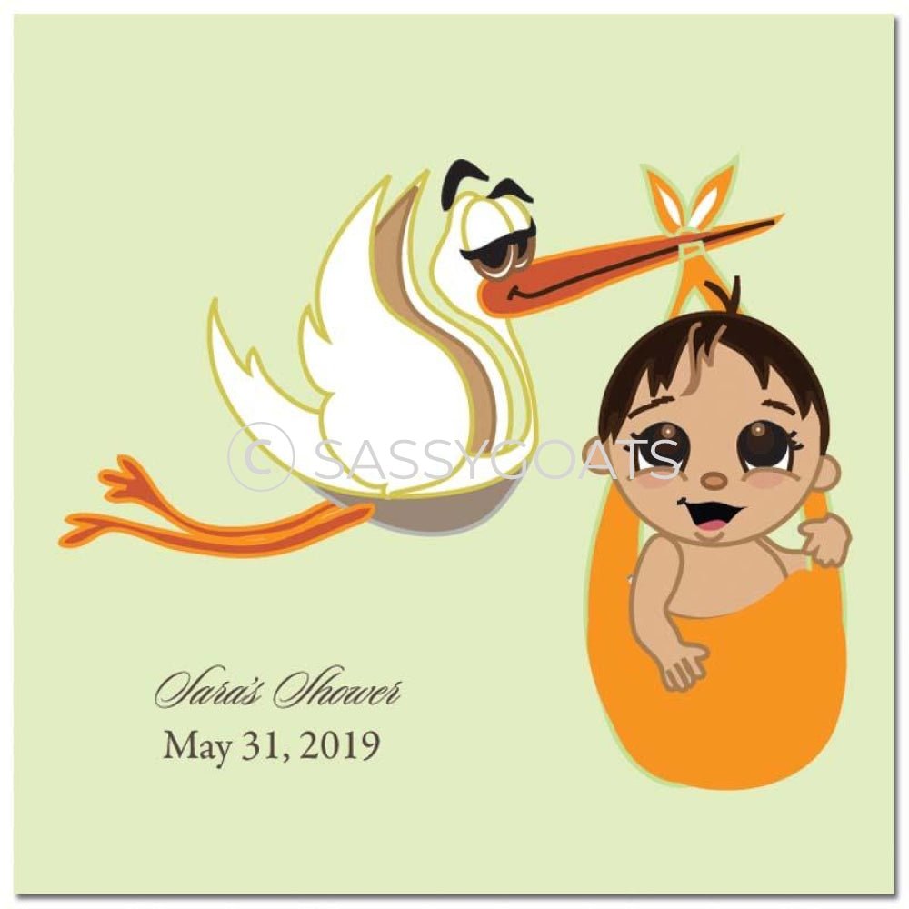 Baby Shower Party And Gift Stickers - Stork Mommy Brunette
