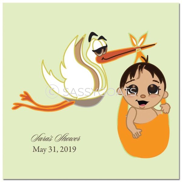 Baby Shower Party And Gift Stickers - Stork Mommy Brunette