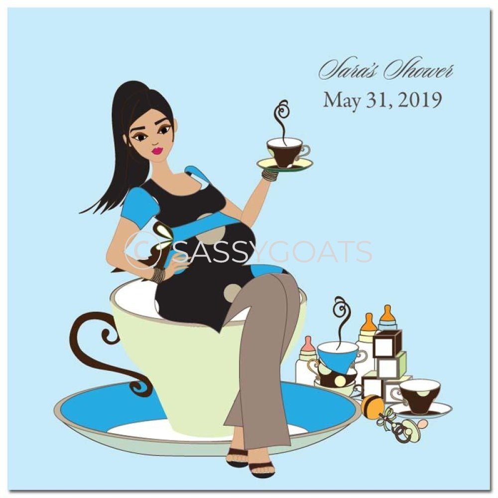 Baby Shower Party And Gift Stickers - Teacup Mommy Brunette
